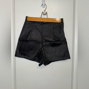 Black Faux Leather Women's Shorts